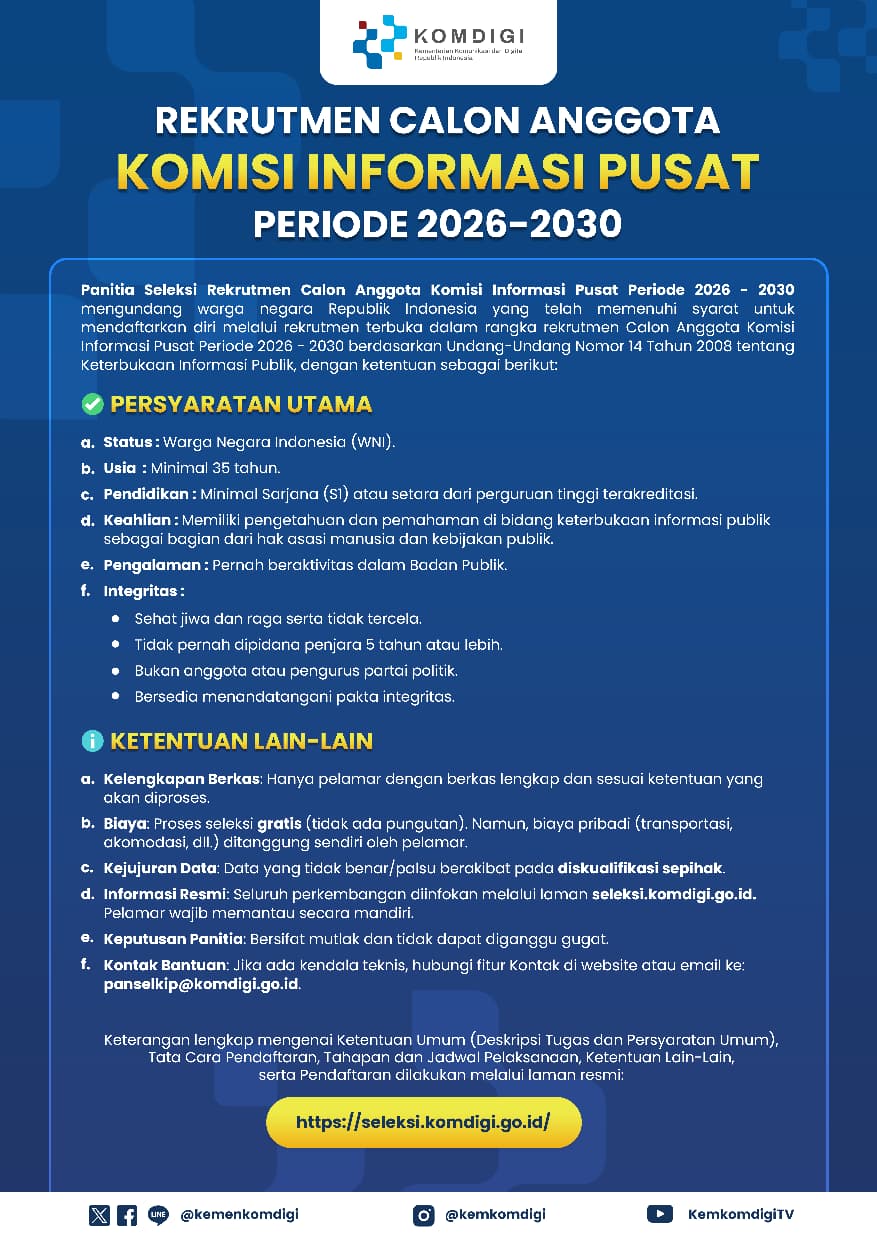 Rekrutmen Calong Anggota Komisi Informasi Pusat Periode 2026-2030